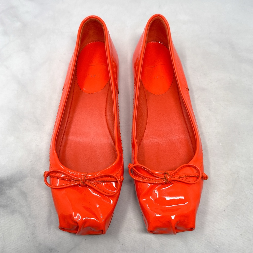 Christian Louboutin Mamadrague Patent Leather Bow Ballerina Flat Shoes Orange